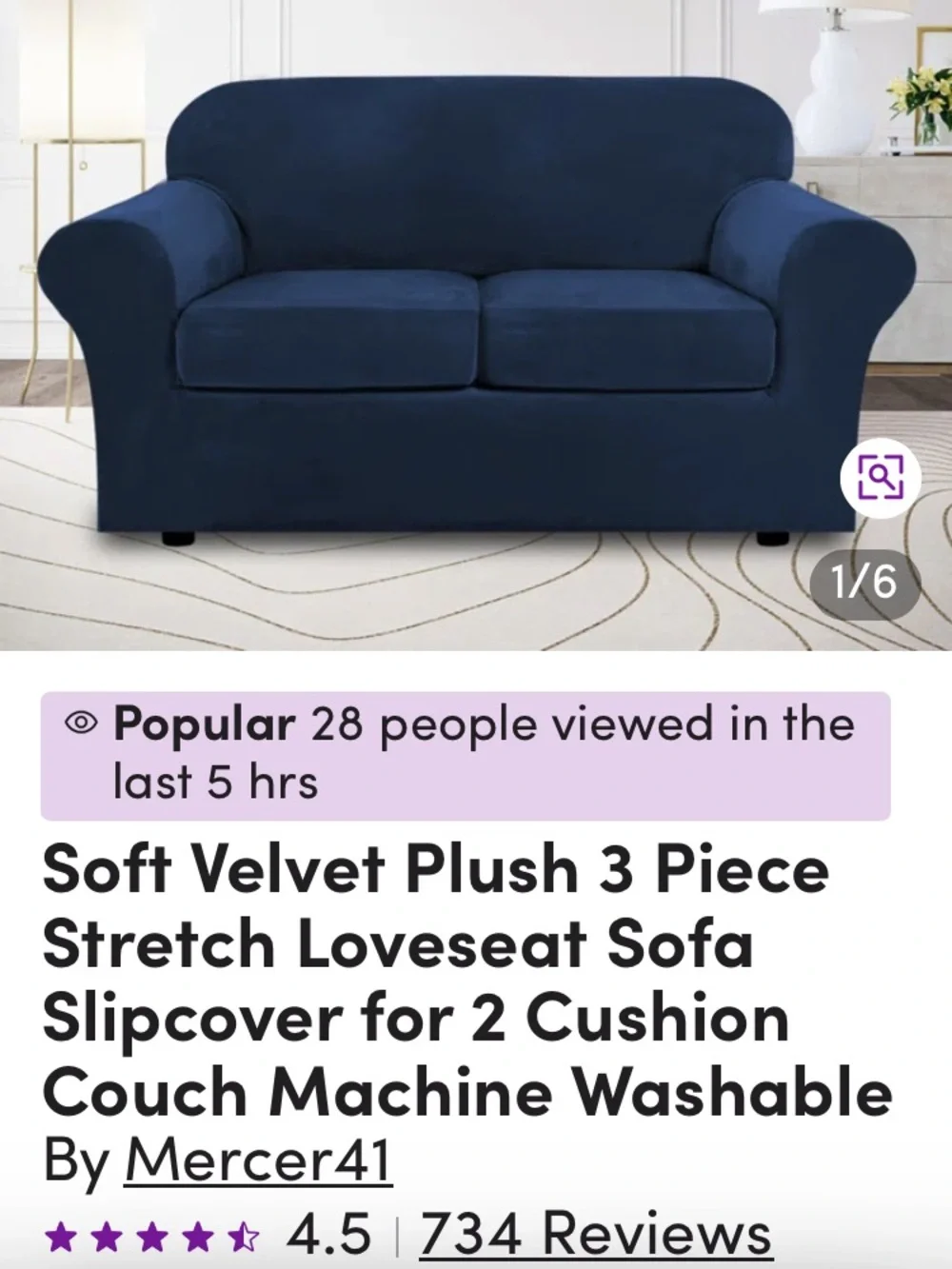 Mercer41 Deep Navy Velvet Loveseat Slipcover
